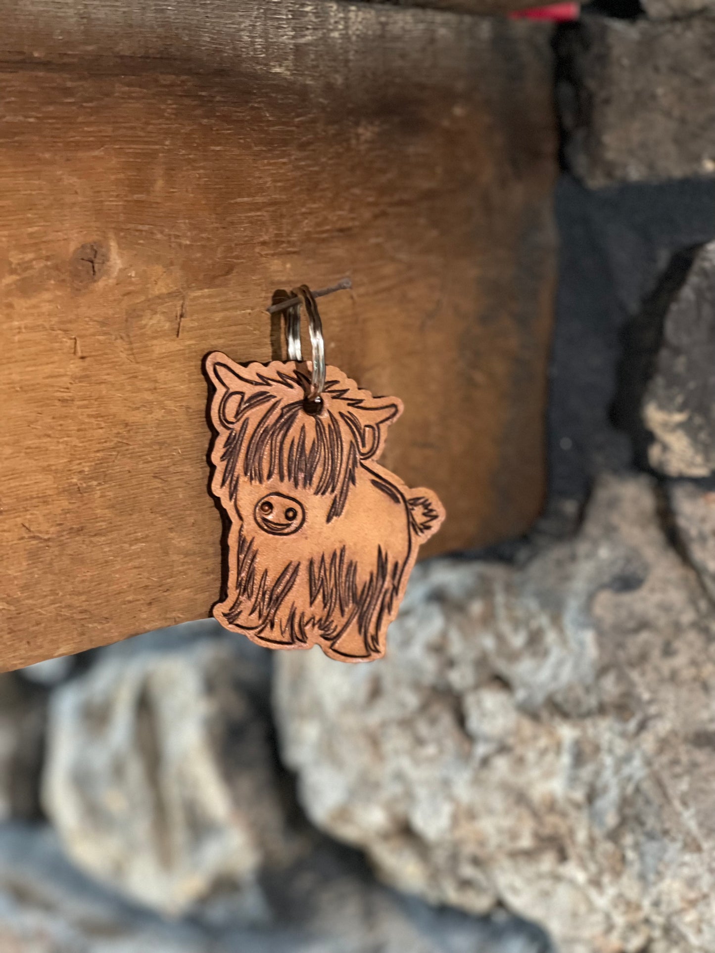 Highland cow leather keychain
