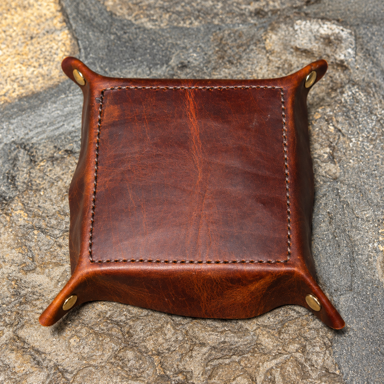 Brown leather valet tray