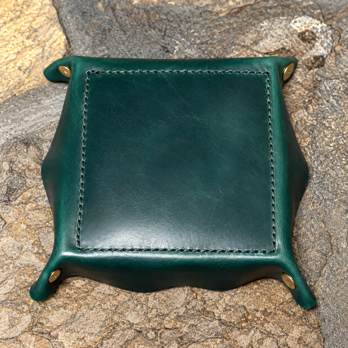 Green leather valet tray