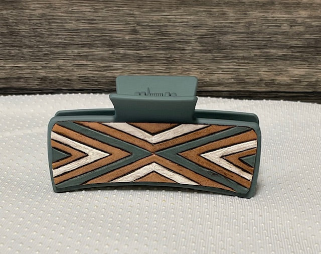 Blue/Gray Leather Claw Clip