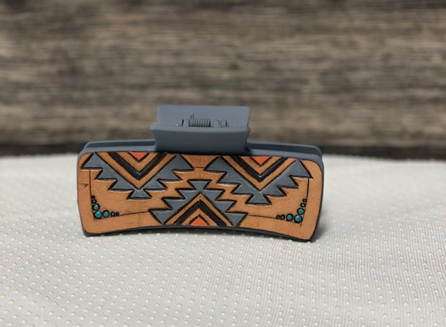 Blue/Gray Navajo leather claw clip