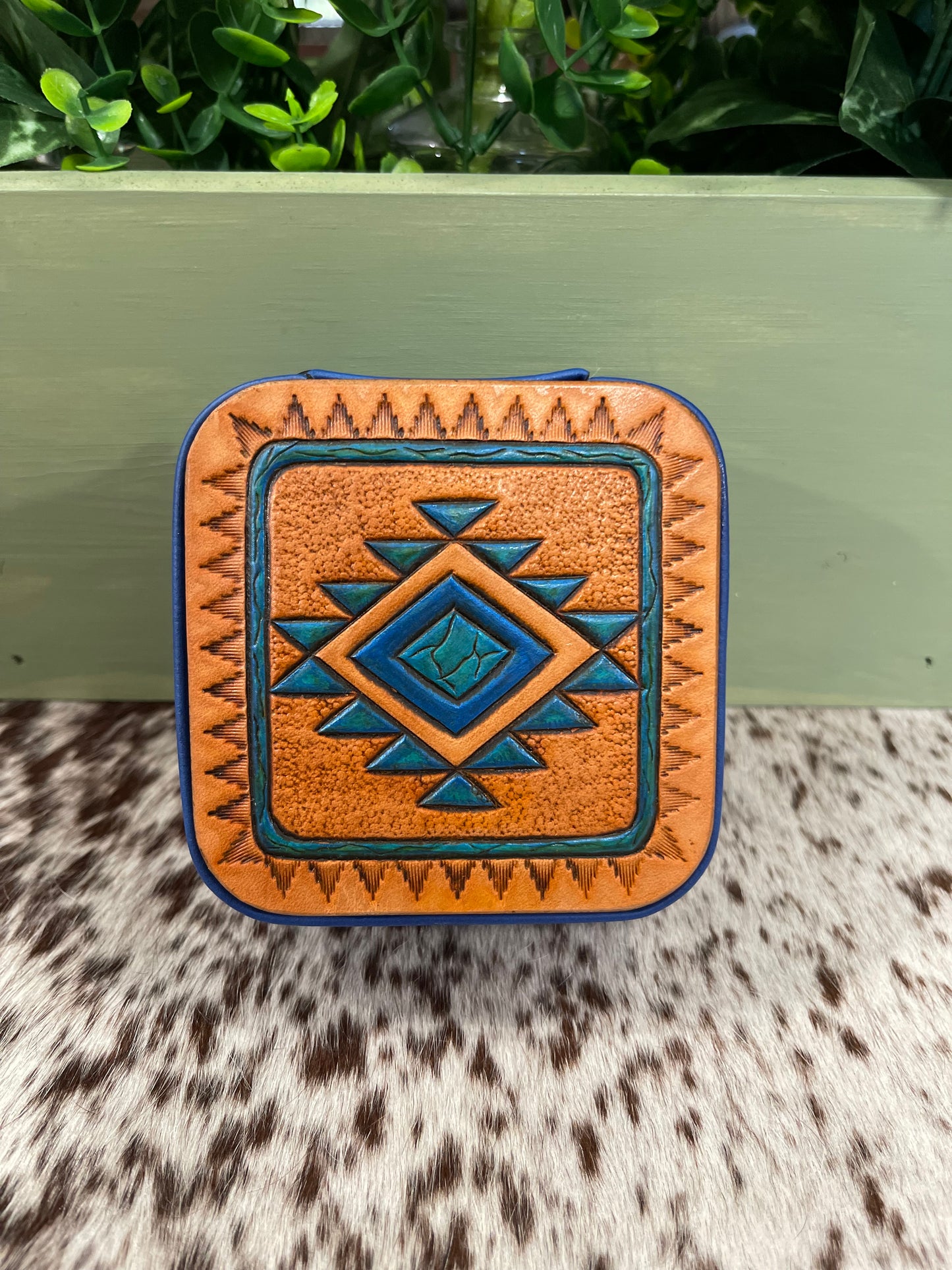 Blue Aztec top jewelry box