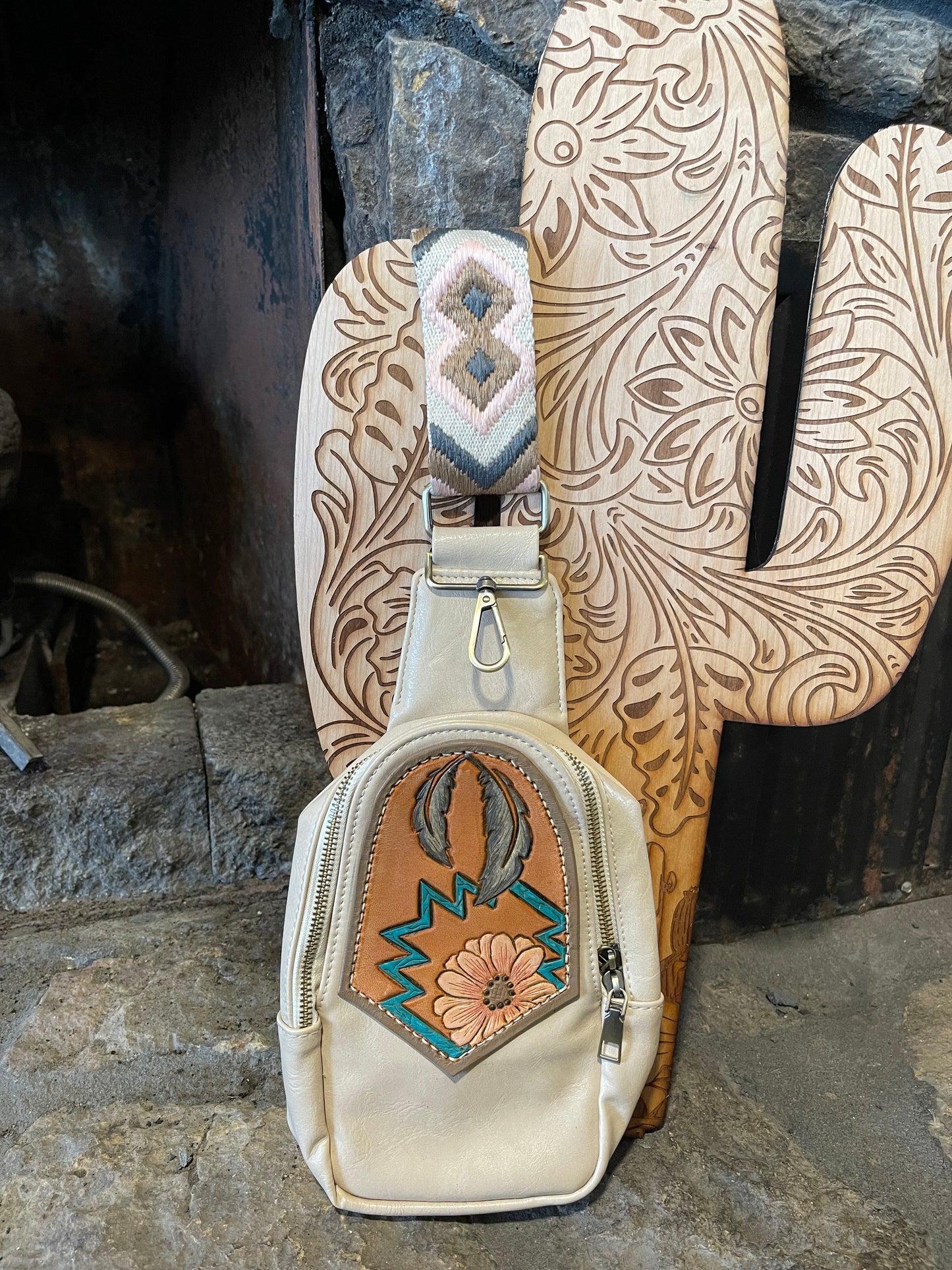 Cream crossbody sling bag purse