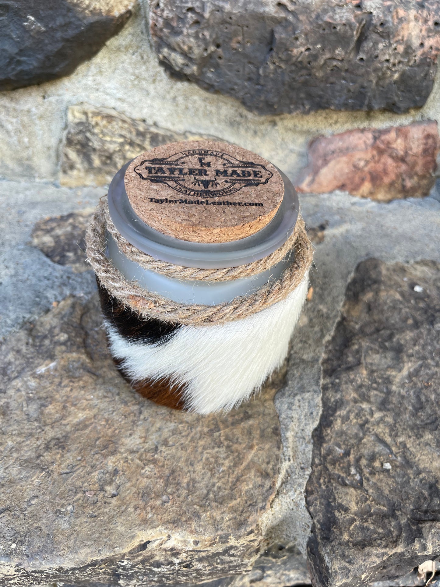 Hair on Hide wrapped candle