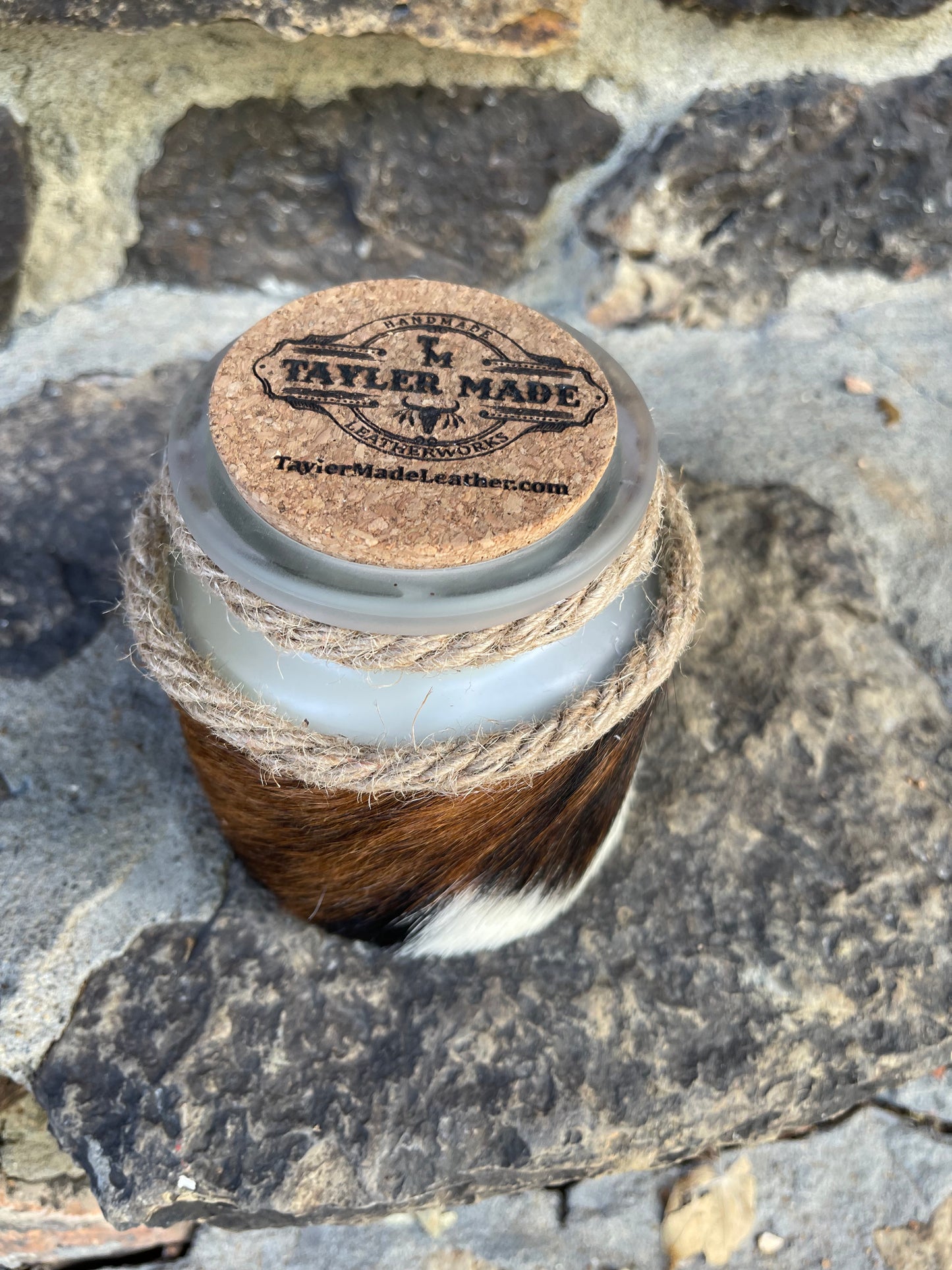 Hair on Hide wrapped candle