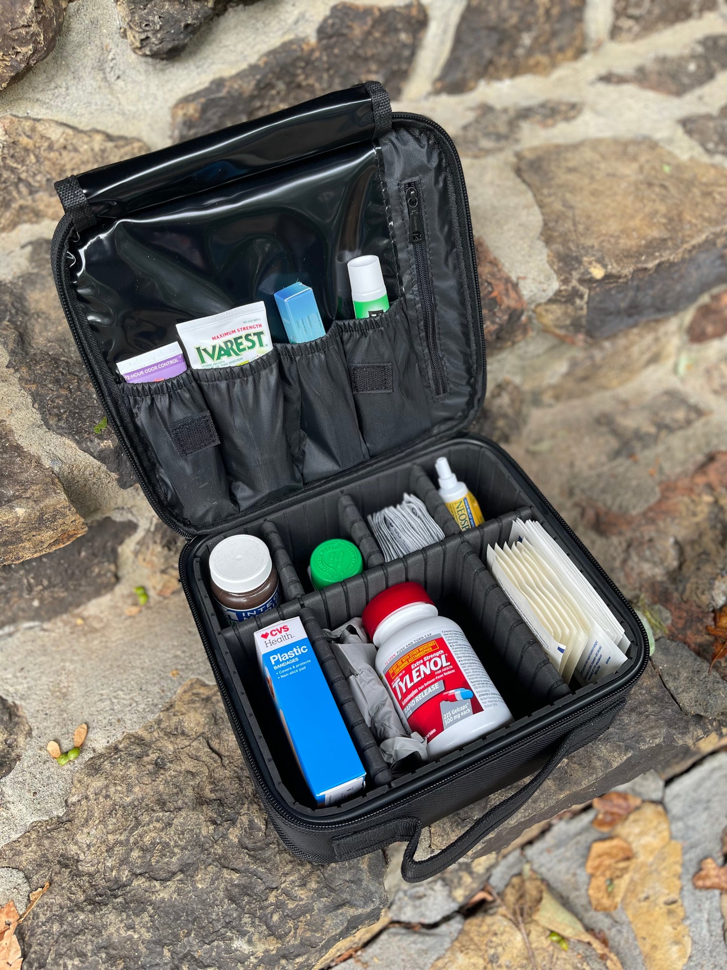 Embossed leather top travel case