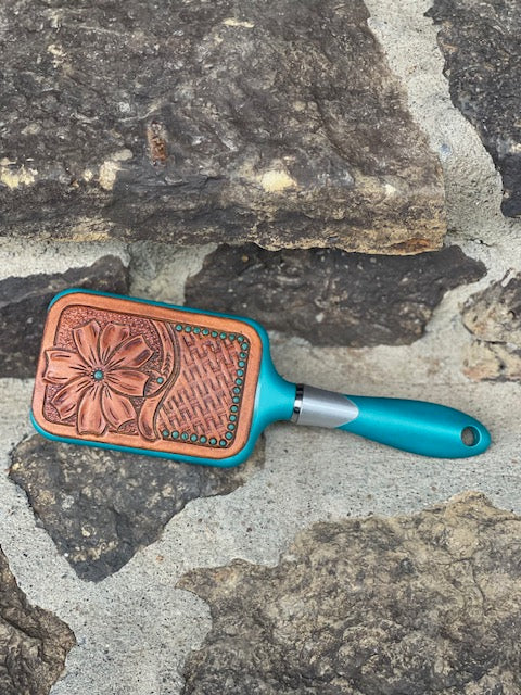 Turquoise basket weave hair brush