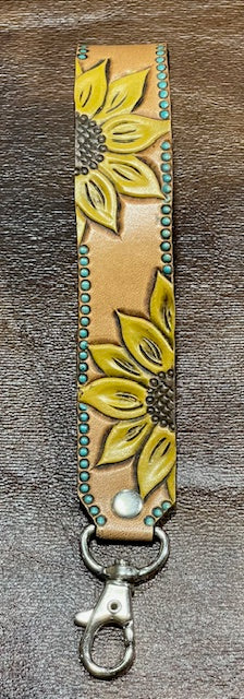 Leather Sunflower Wristlet Keychain