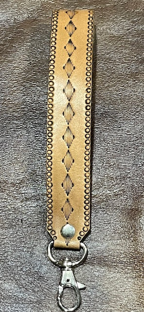 Diamond stamped leather wristlet keychain