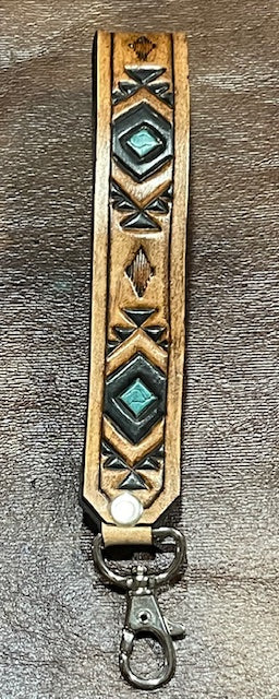 Navajo leather turquoise wristlet keychain