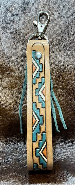 Turquoise fringe Navajo wristlet keychain