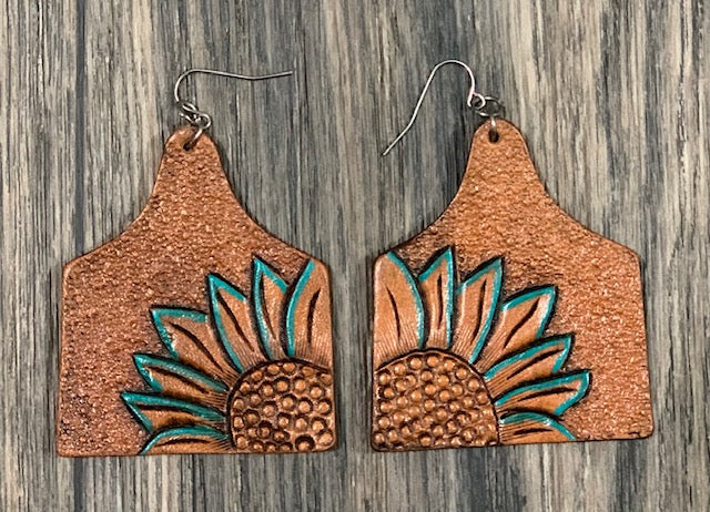 Sunflower Cow tag Earrings