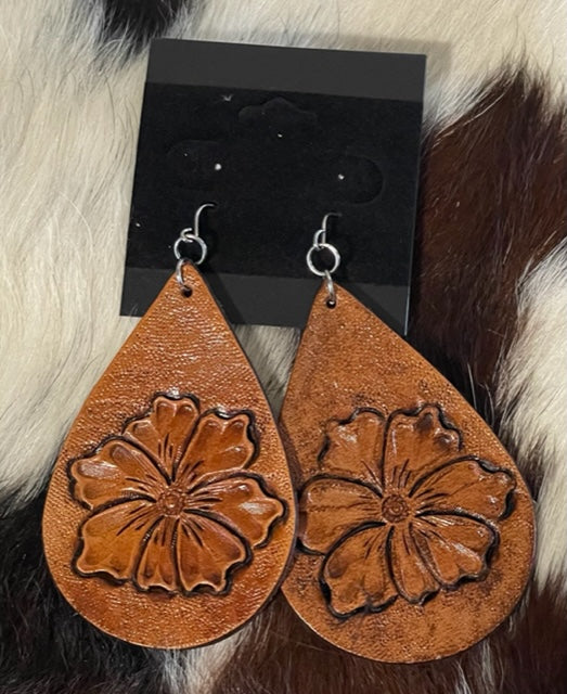 Tooled Leather Flower Earrings