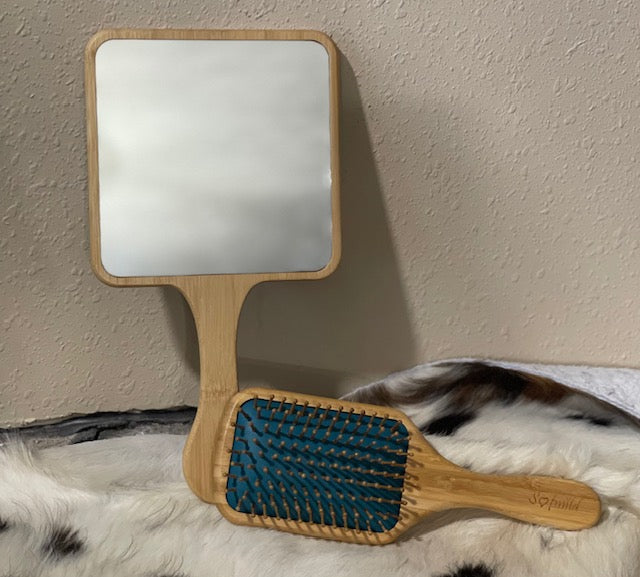 Leather tooled Mirror and Hair Brush set