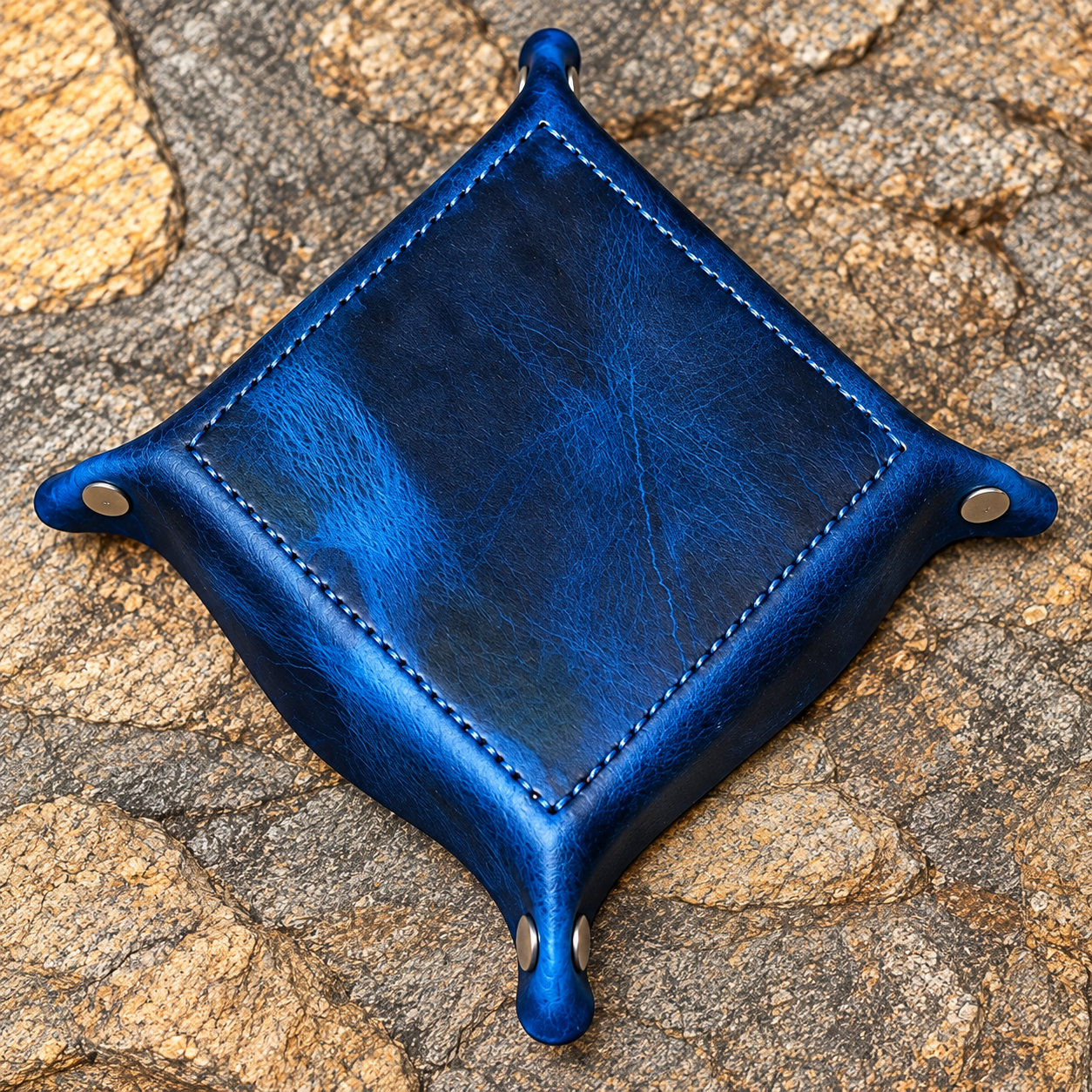 Blue leather valet tray