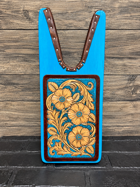 Turquoise Hand tooled Leather Western Boot Jack