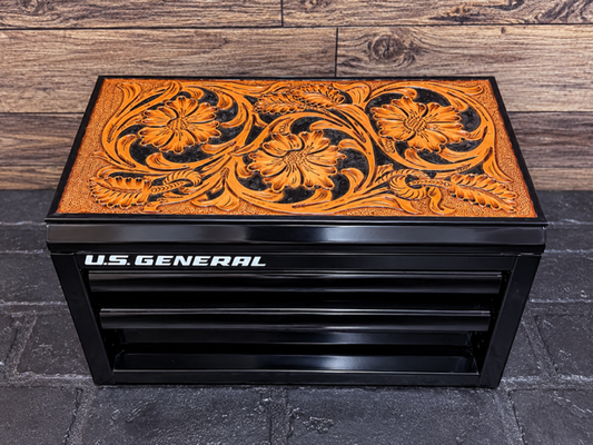 Tooled leather top Mini Toolbox