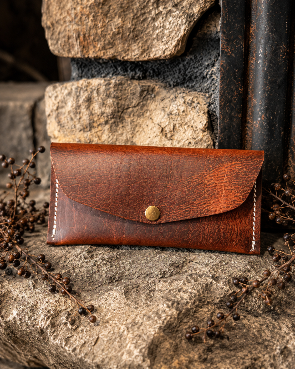 Leather money envelope in Oil Tan