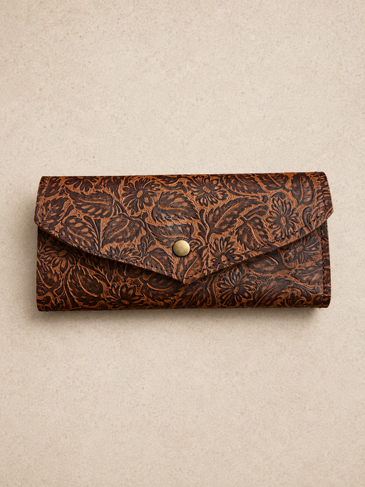 Brown embossed leather wallet