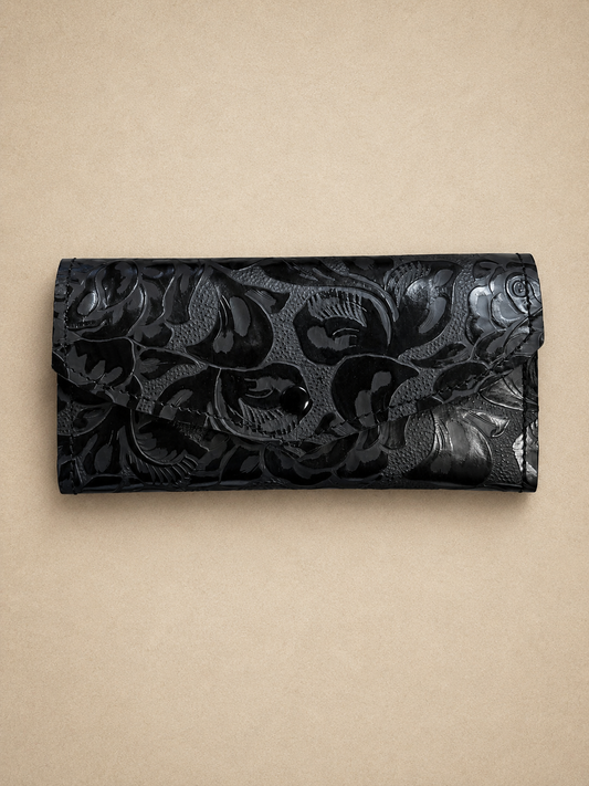 Black embossed leather wallet