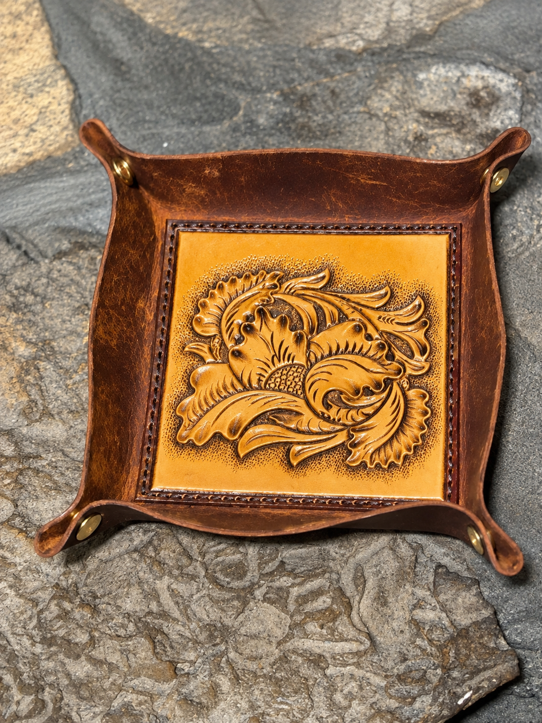 Brown leather valet tray