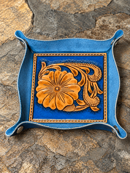 Blue leather valet tray