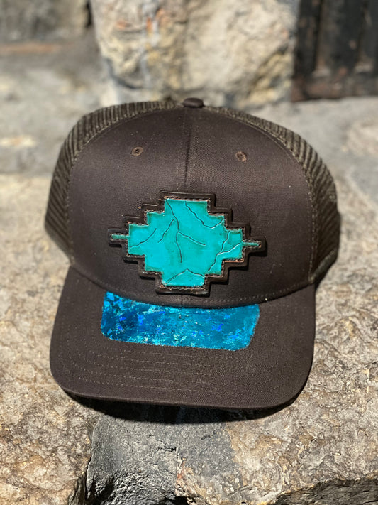 Brown and Turquoise Trucker Cap