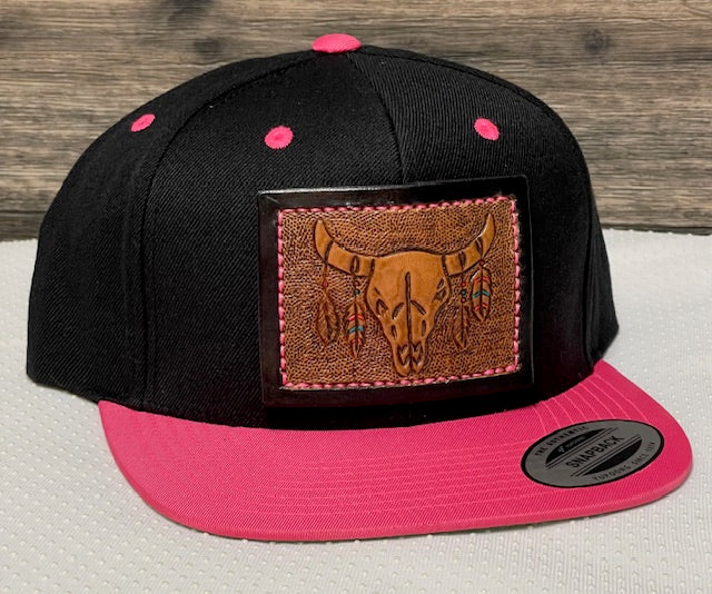 Pink & Black leather tooled cap