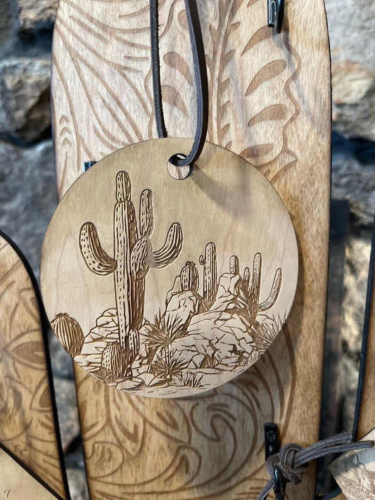 Wood round cactus ornaments