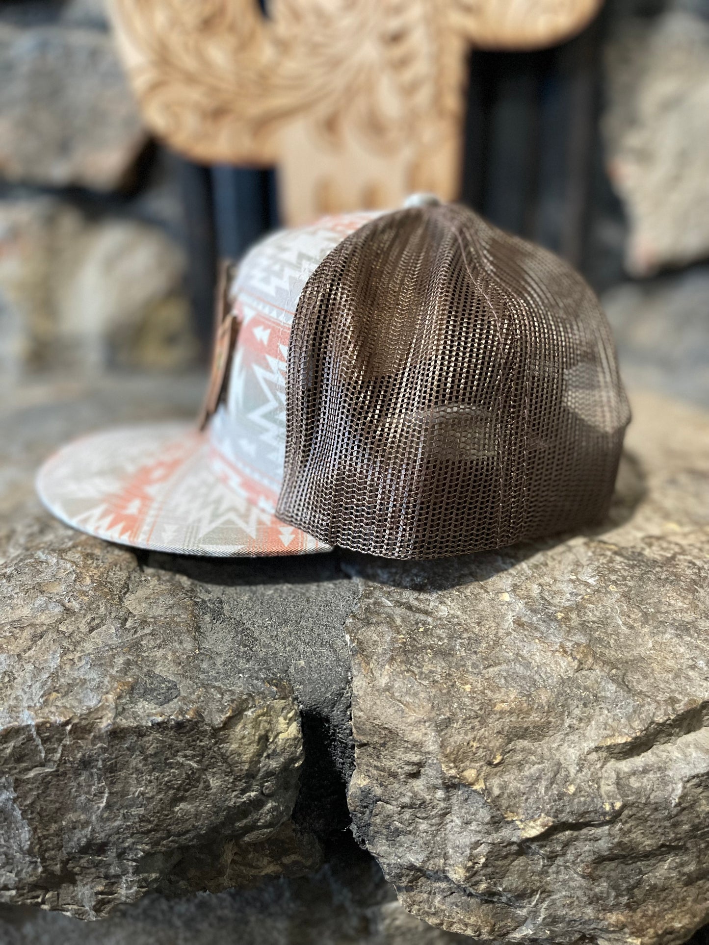 Aztec Brown leather patch cap
