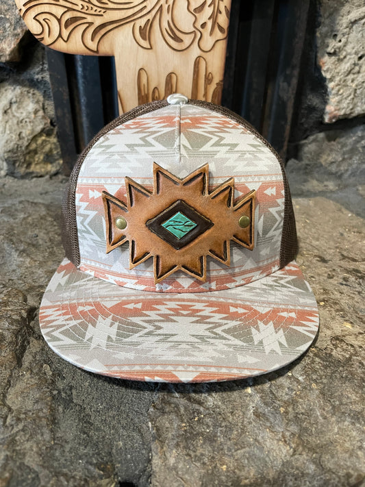 Aztec Brown leather patch cap