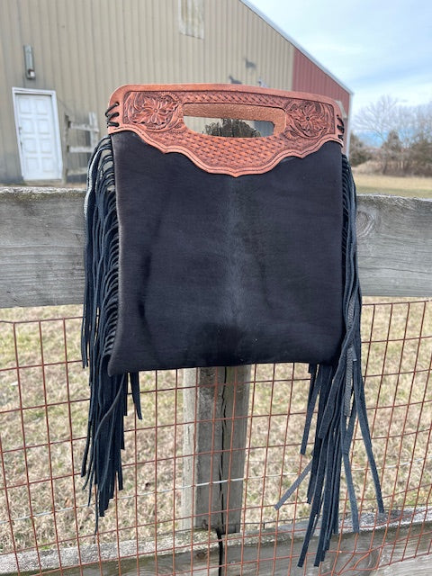 Tooled leather handbag purse