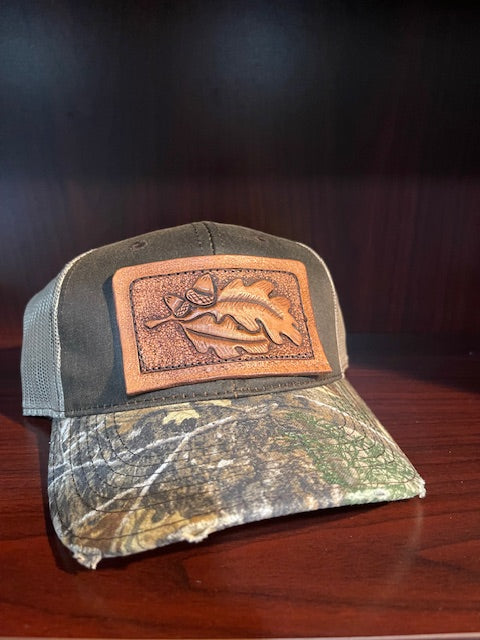 Camo Acorn Leather Patch Cap