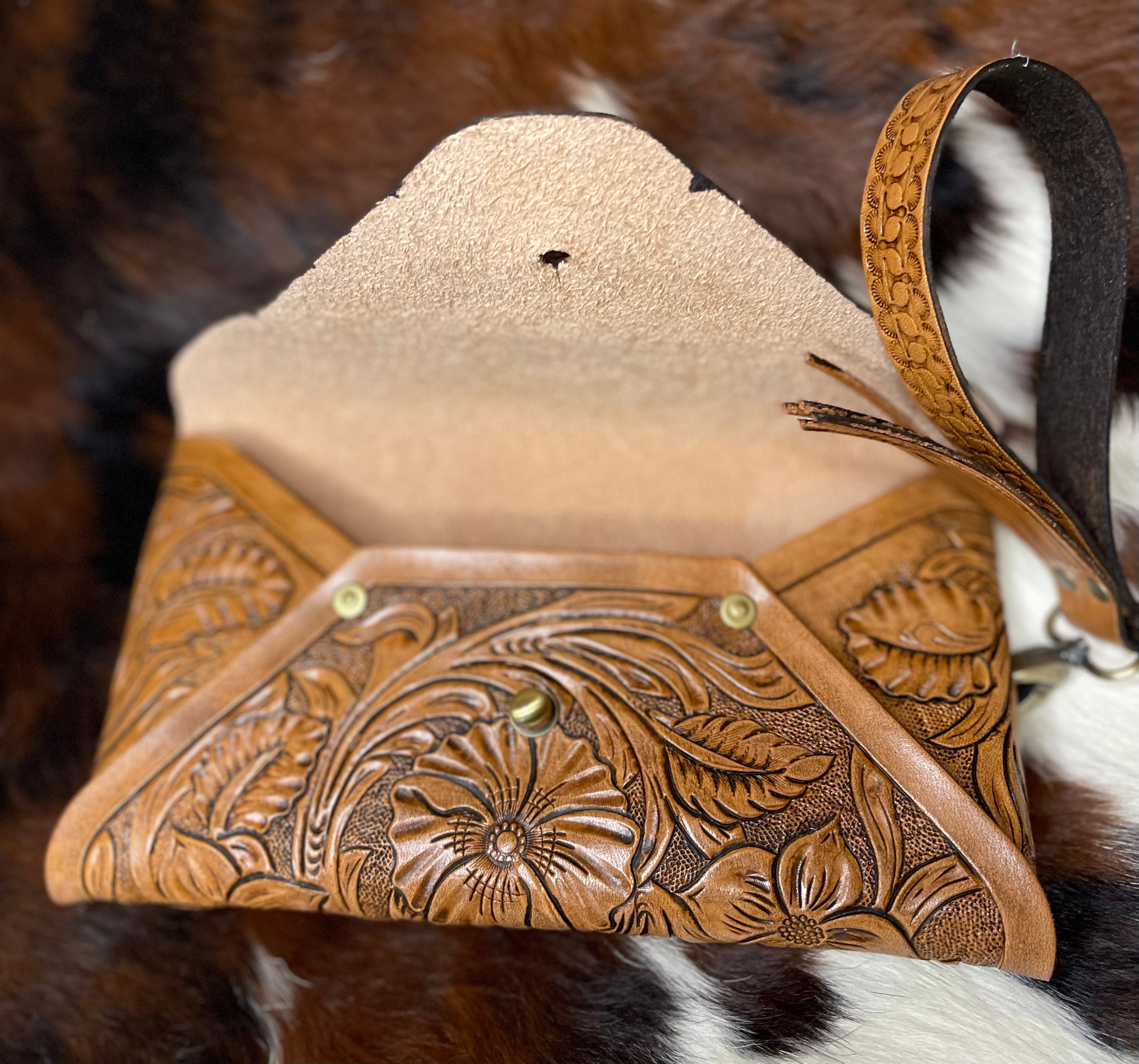 Tooled leather clutch discount purse