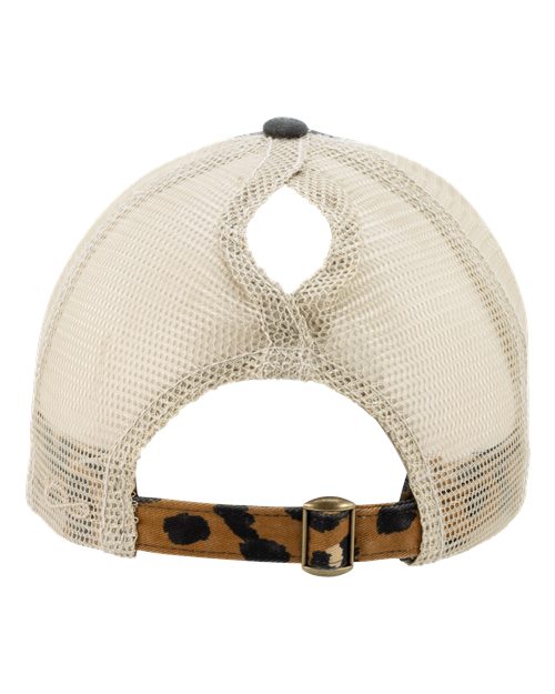 Mama leopard print ponytail leather patch cap